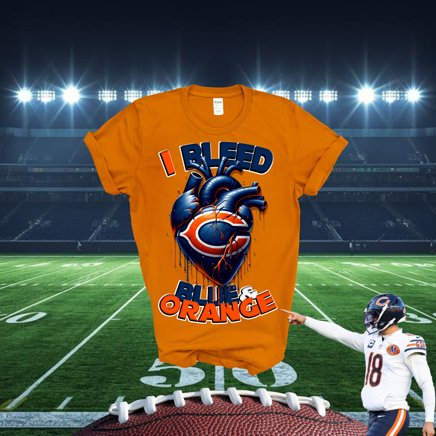 “I Bleed Blue & Orange” Chicago Bears Tee