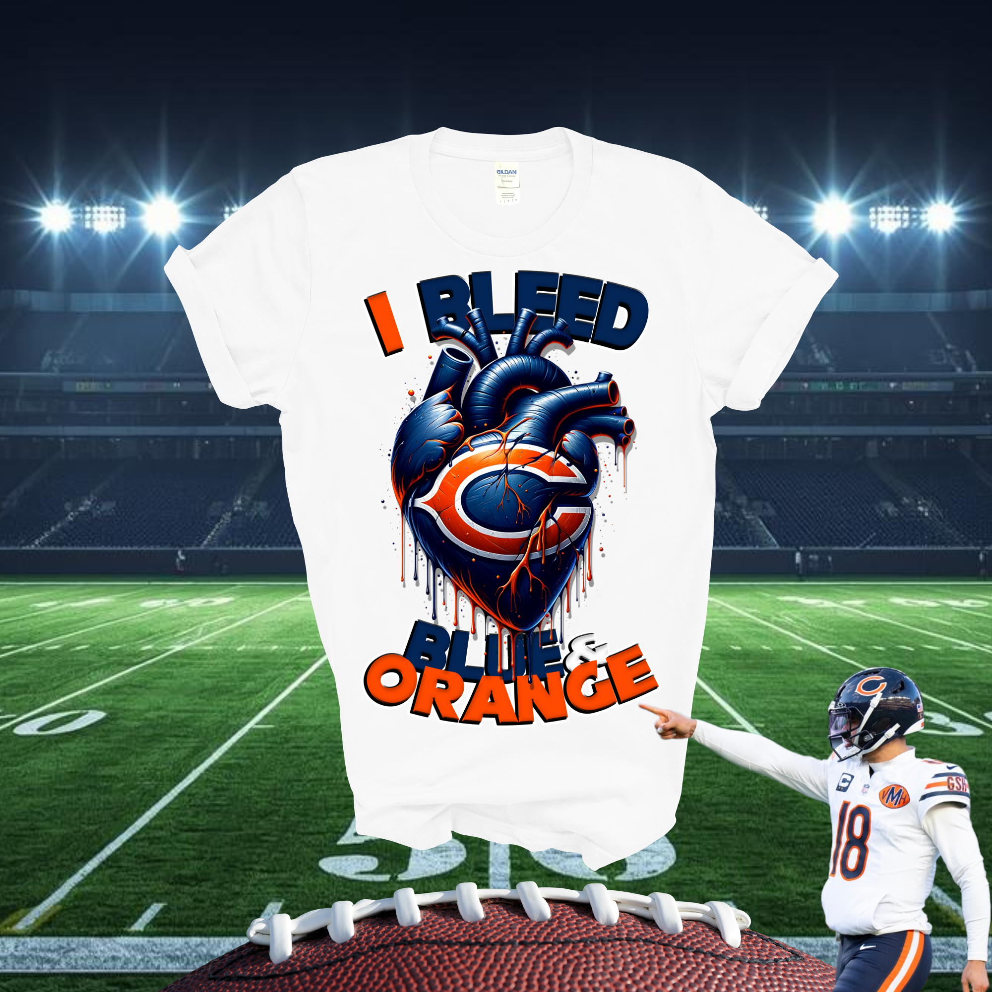 “I Bleed Blue & Orange” Chicago Bears Tee