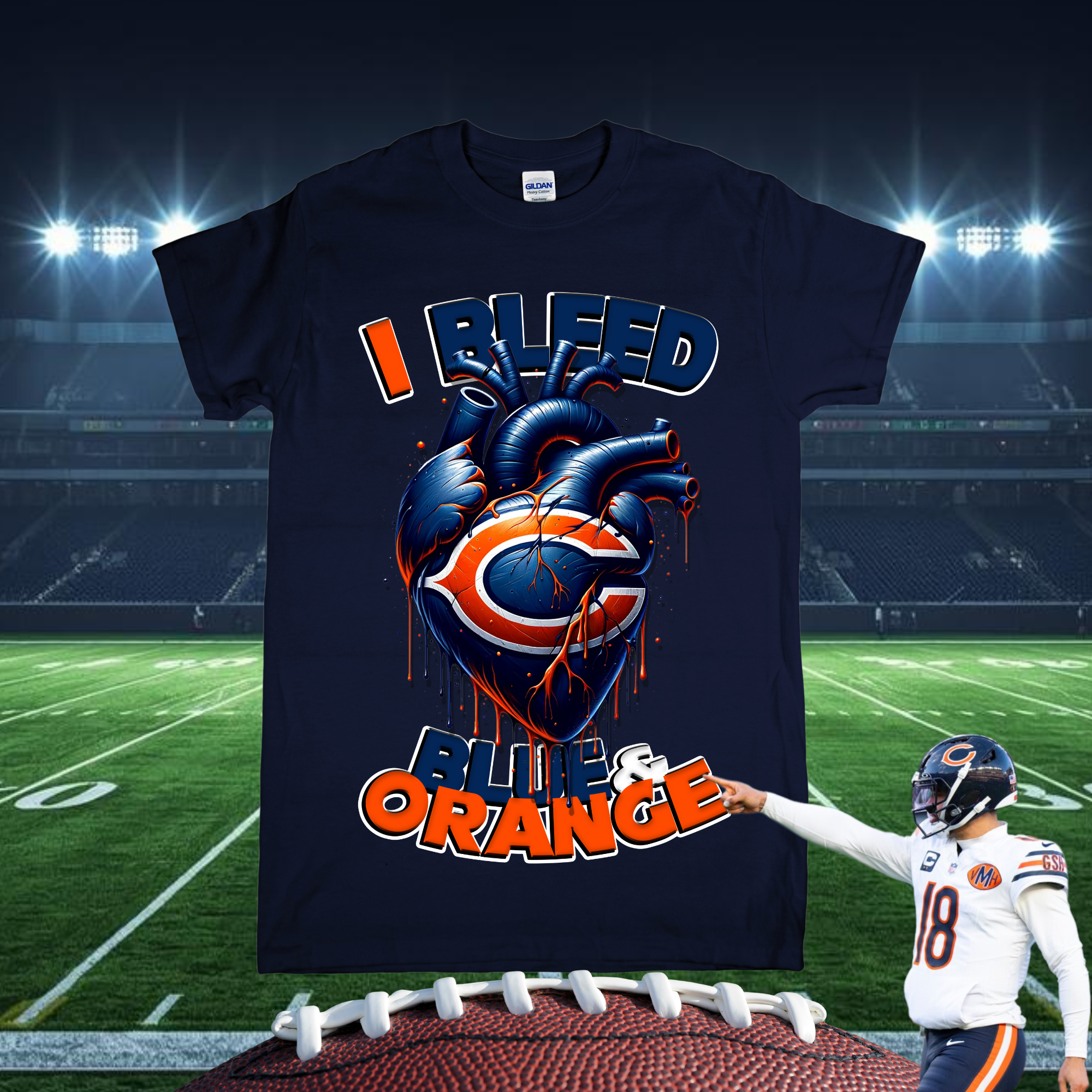 “I Bleed Blue & Orange” Chicago Bears Tee